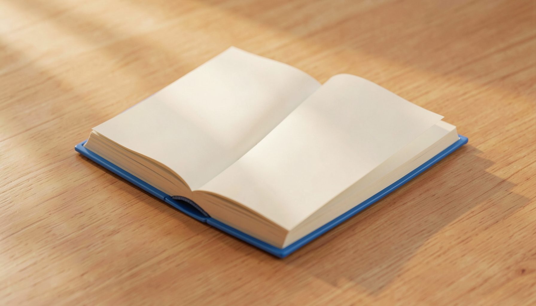 Isometric 3D render of an open hymnbook resting on a wooden surface, warm amber and cream tones, soft natural light casting gentle shadows